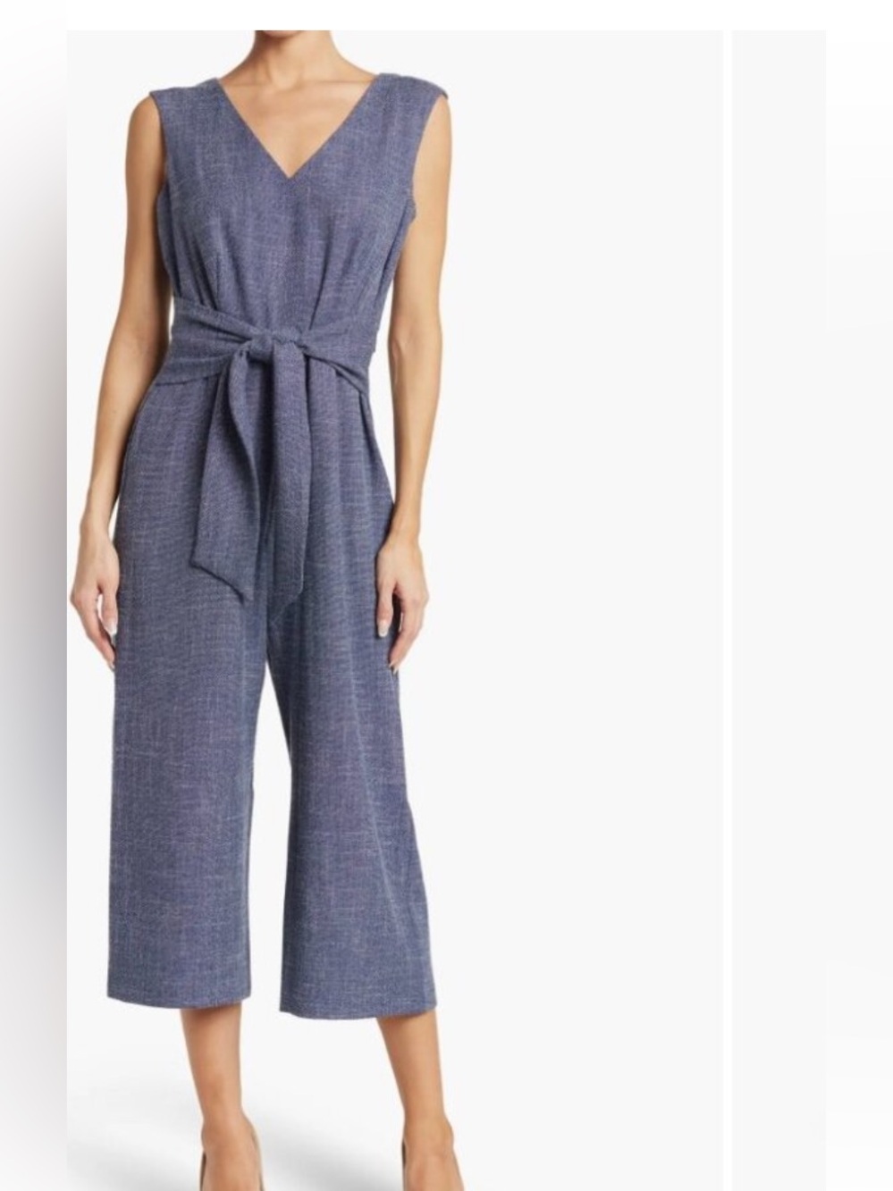 Connected Apparel V-Neck Tie Waist Capri Crop Jumpsuit - Size 12
